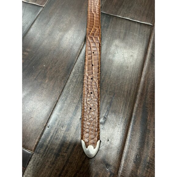 Croc Faux Leather Belt Brown Sz 10 Adjustable Single Prong Silver Buckle - Picture 3 of 8
